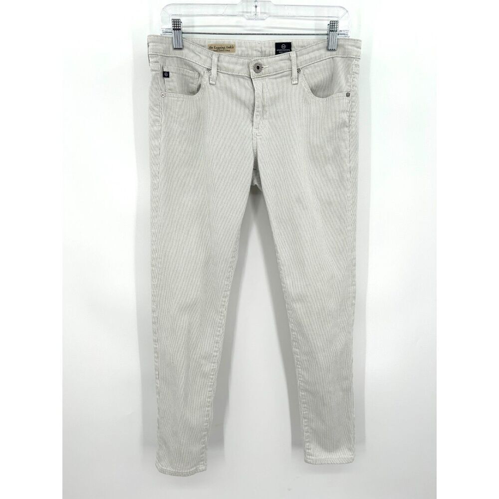AG ADRIANO GOLDSCHMIED White Black Striped Legging Ankle Super Skinny Jeans 30